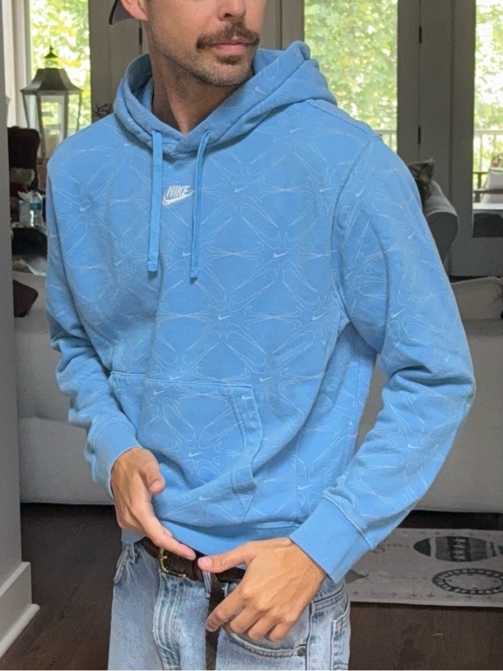 🩵 Nike Allover Swoosh Blue Pullover Hoodie